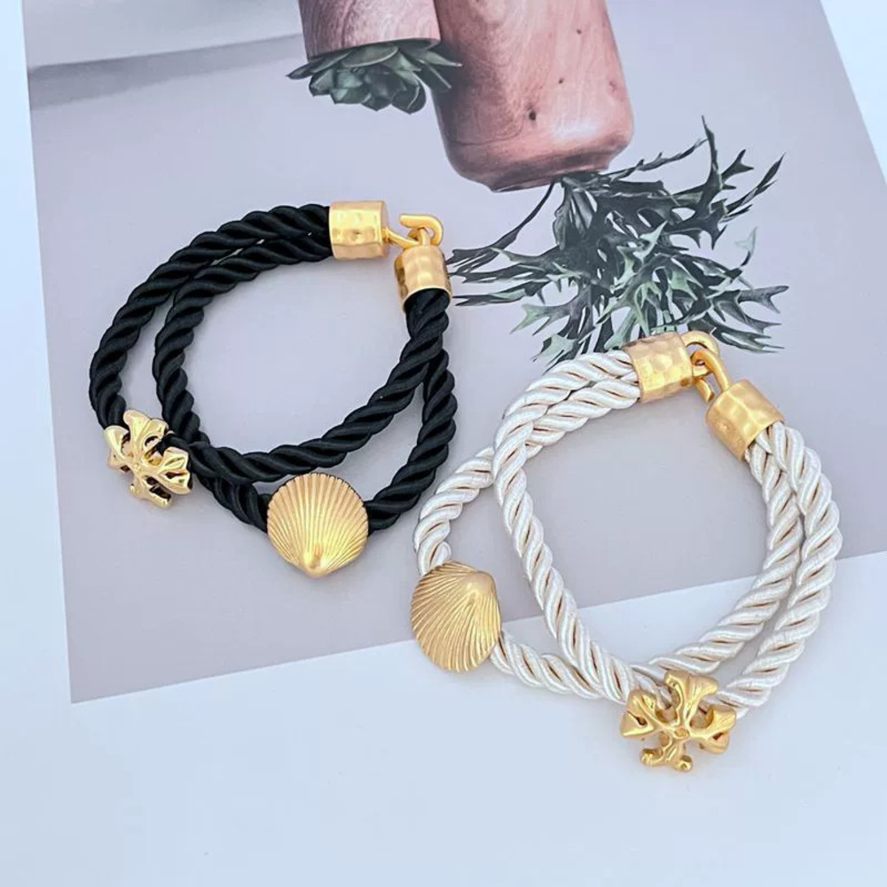 Tory Burch Vintage Shell Alphabet Braided Rope Bracelet